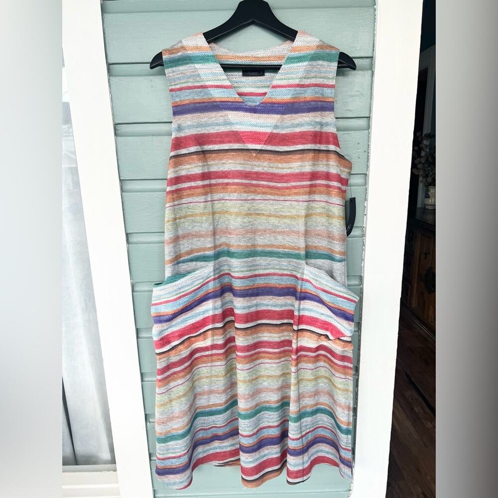Inoah NWT rainbow dress knit sleeveless art to wear lagenlook artsy cool fall XL